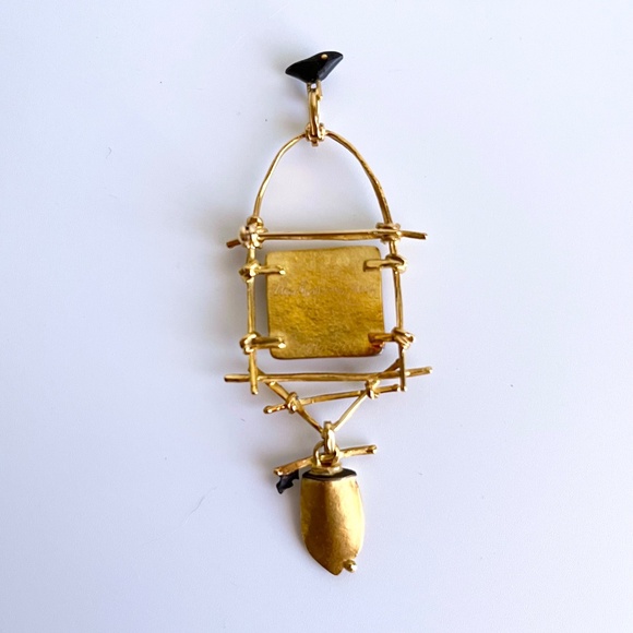 18K and 22K gold  brooch with dendritic agate and bird - Picture 4 of 12